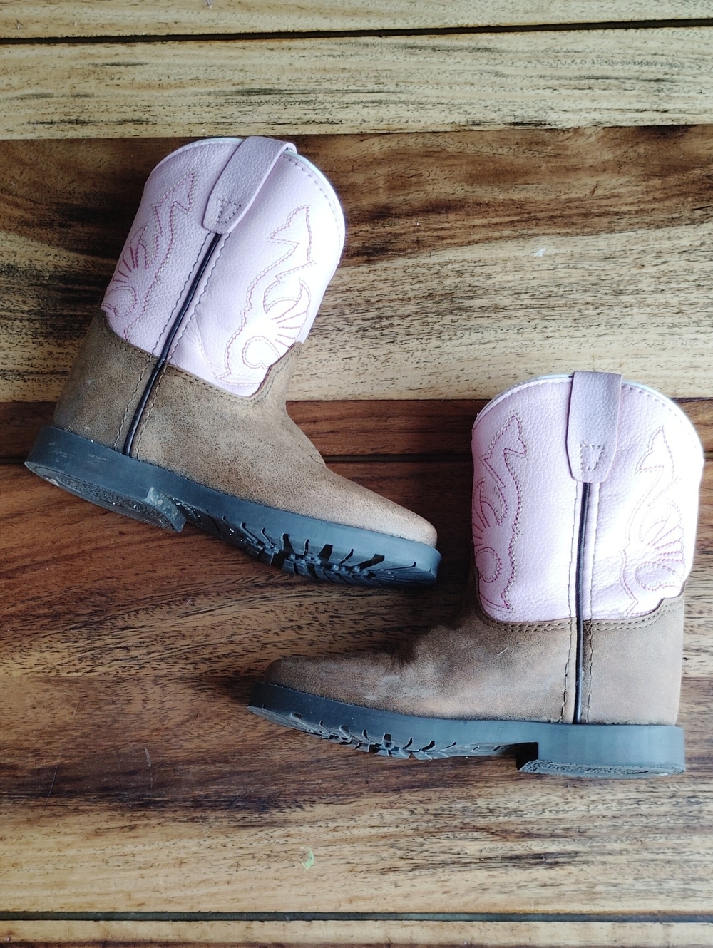 Kids Brown & Pink Square Toe Cowboy Boots Masterson Boot Co Genuine Leather Sz 8